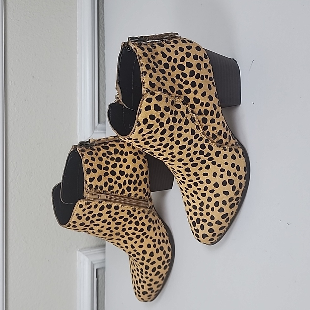 Sole Society So-river Women Cheetah Block Heel Ankle Boots With Zippers Size 5M